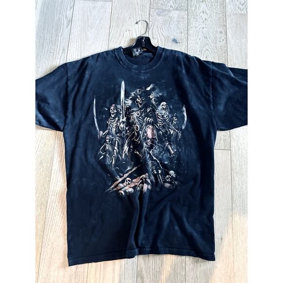 Vintage Skulbone Y2K Men's Graphic T shirt Size XL Black Pirate Skull Gothic USA - Picture 1 of 5